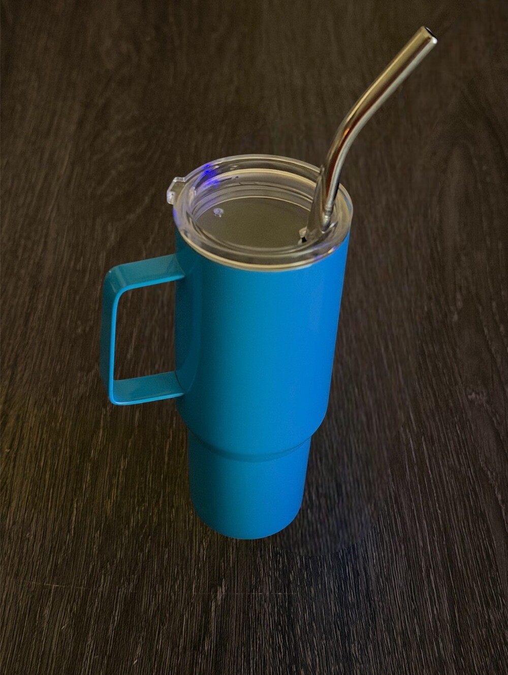 Blue mini Stan Lee tumbler with handle and straw. 💙